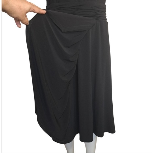 Sandra Darren Women's Midi-Dress 16 Black V Neck Short Sleeves Pullover - Picture 3 of 9